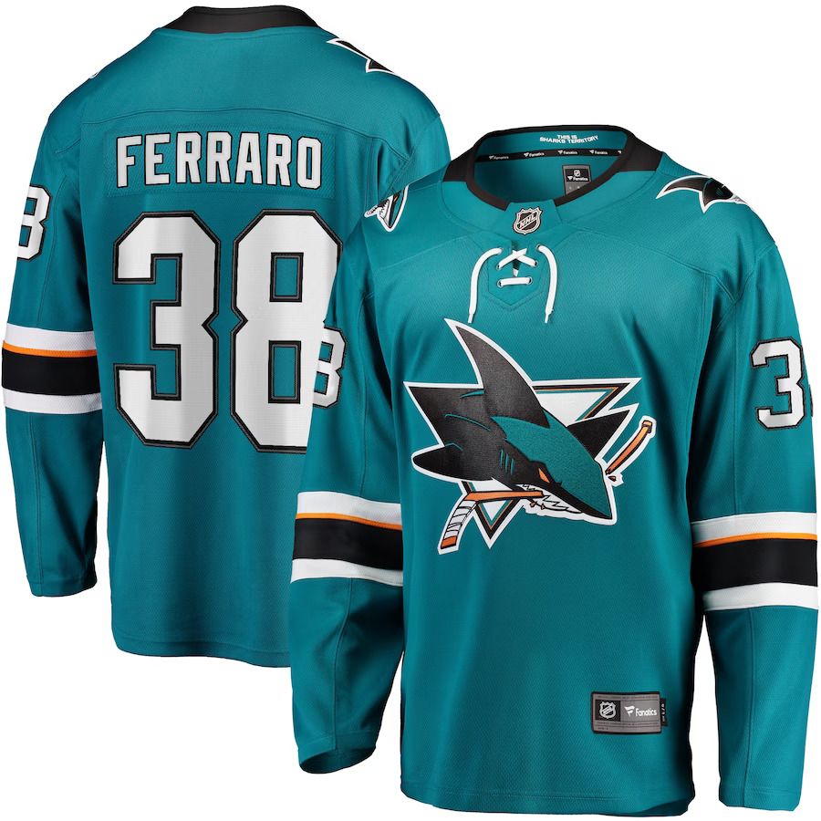 Men San Jose Sharks #38 Mario Ferraro Fanatics Branded Teal Replica Player NHL Jersey